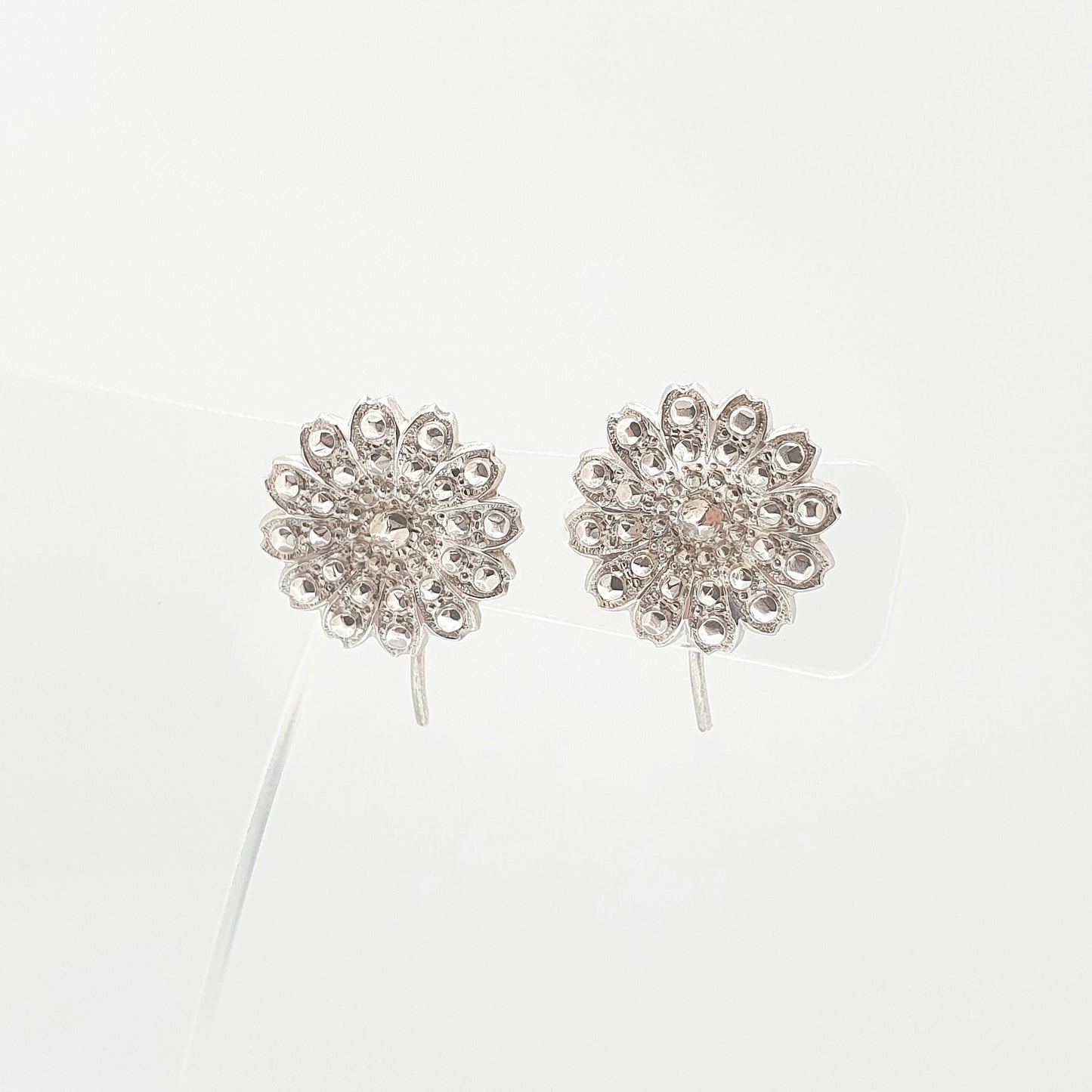 Antique Solid Silver Victorian Earrings Hook Pastry Cutter Flower Aesthetic Genuine 1800s Womens Vintage Jewelry Jewellery