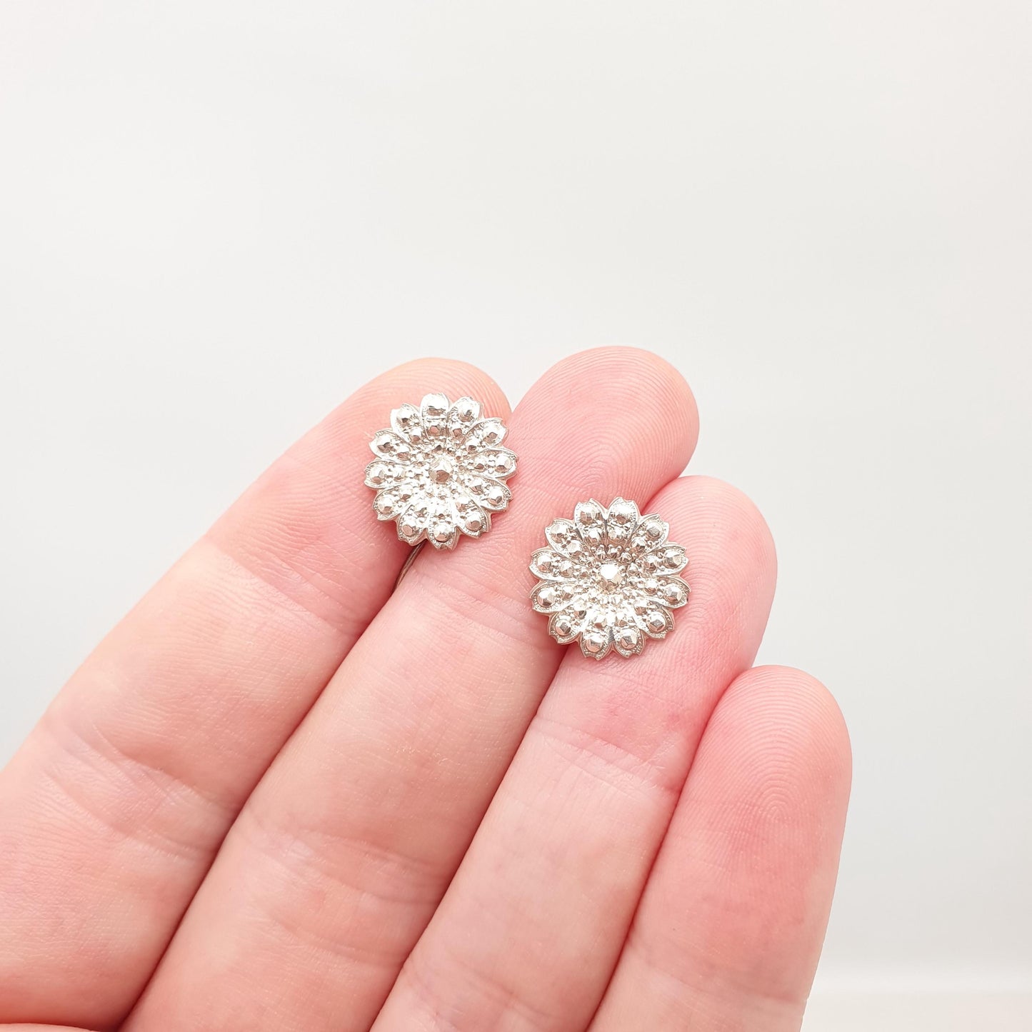 Antique Solid Silver Victorian Earrings Hook Pastry Cutter Flower Aesthetic Genuine 1800s Womens Vintage Jewelry Jewellery