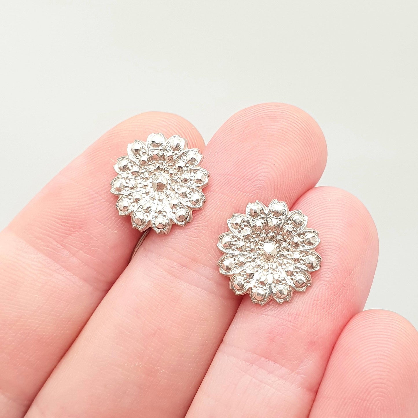 Antique Solid Silver Victorian Earrings Hook Pastry Cutter Flower Aesthetic Genuine 1800s Womens Vintage Jewelry Jewellery