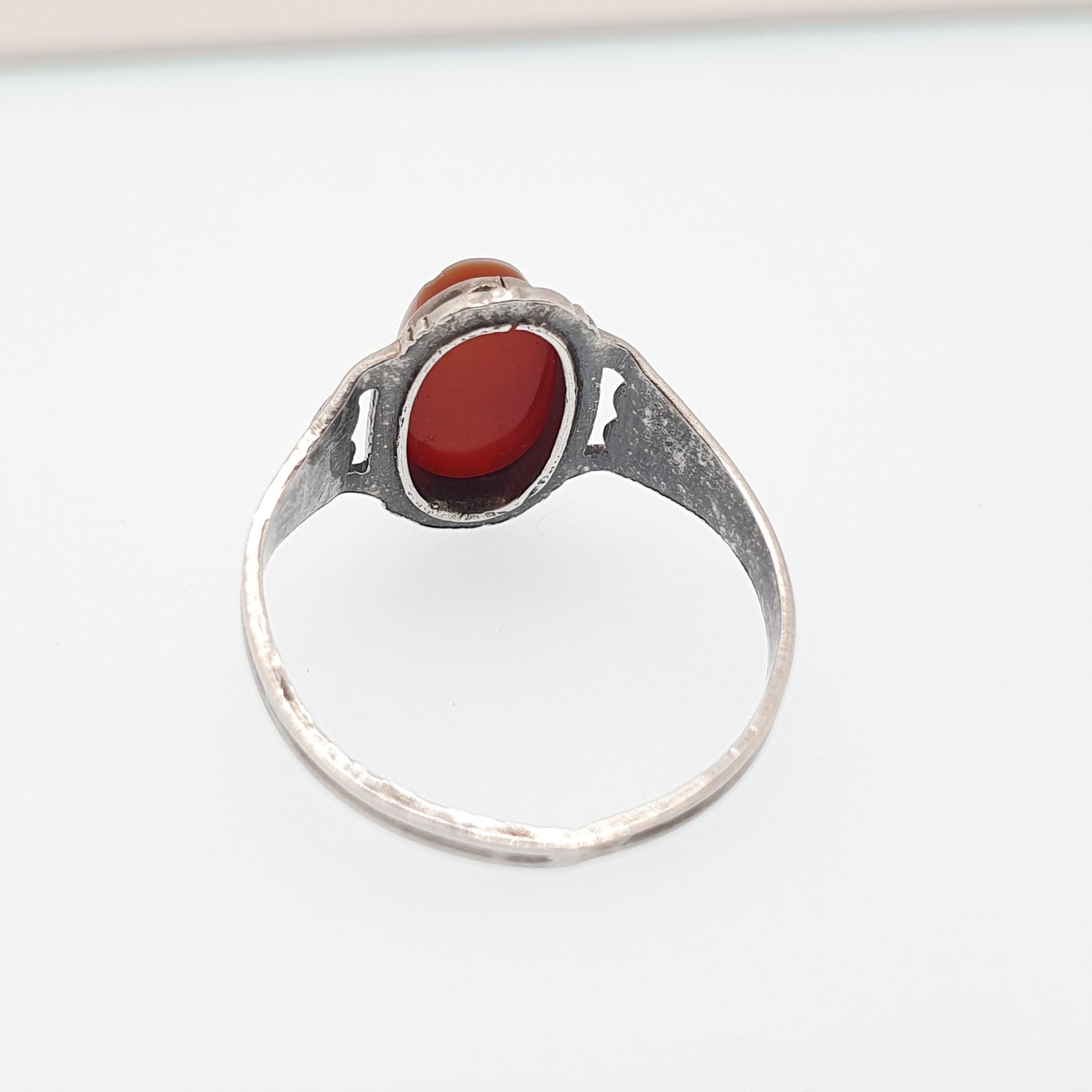 Antique Victorian Solid Silver Agate Signet Ring White Face Quartz Gemstone Arts and Craft Womens Vintage