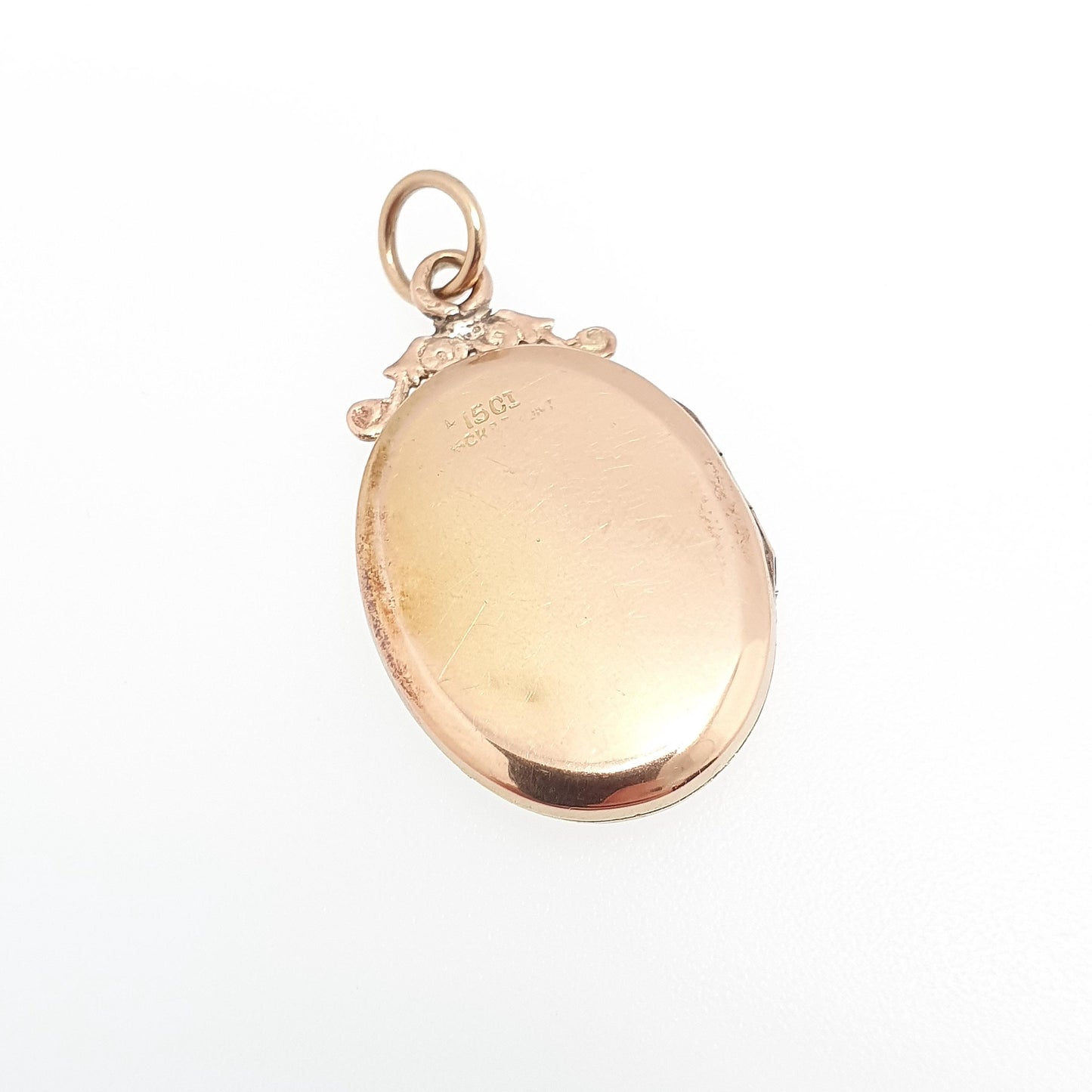 Antique 15ct Gold Diamond Locket Pendant Star Pattern Oval Solid 625 15k Fine Estate Back & Front Necklace Jewelry Womens Jewellery