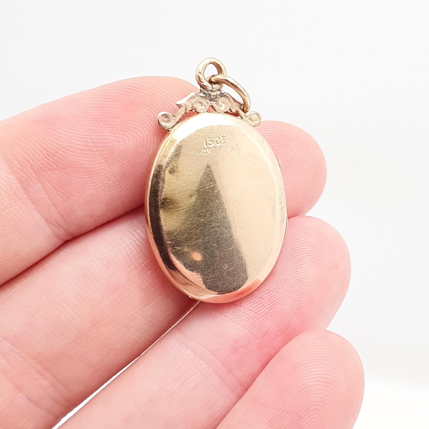 Antique 15ct Gold Diamond Locket Pendant Star Pattern Oval Solid 625 15k Fine Estate Back & Front Necklace Jewelry Womens Jewellery