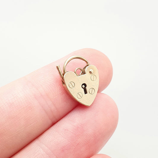 Vintage 9ct Solid Gold Padlock Charm Lock Pendant Bracelet Tiny Solid 9k 375 Small Necklace Victorian Revival Clasp Womens Girls Jewelry