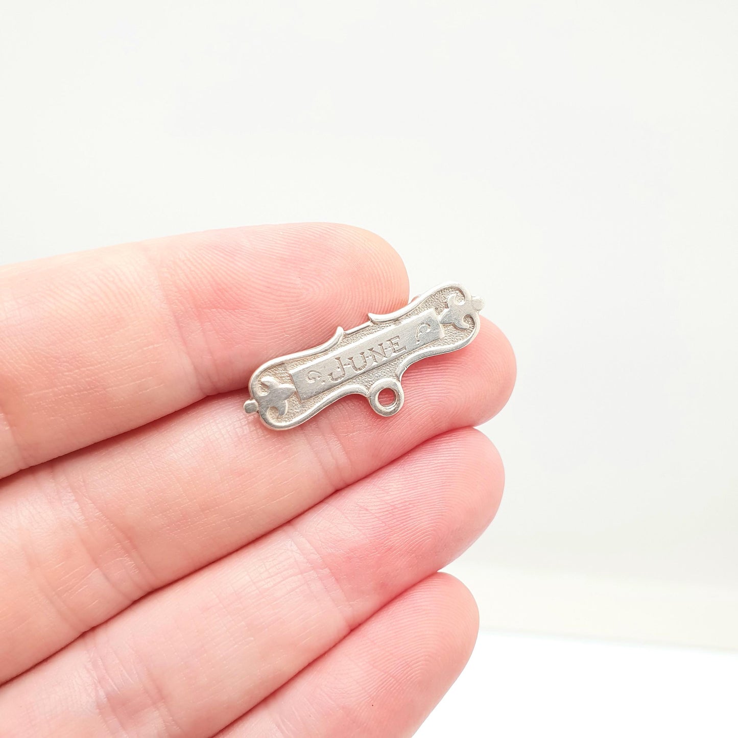 Antique Sterling Silver JUNE Brooch Pin Nurse Watch Fob Bar Birth Month Engraved Solid 925 Jewelry Jewellery Vintage