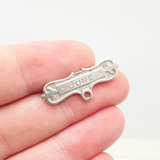 Antique Sterling Silver JUNE Brooch Pin Nurse Watch Fob Bar Birth Month Engraved Solid 925 Jewelry Jewellery Vintage