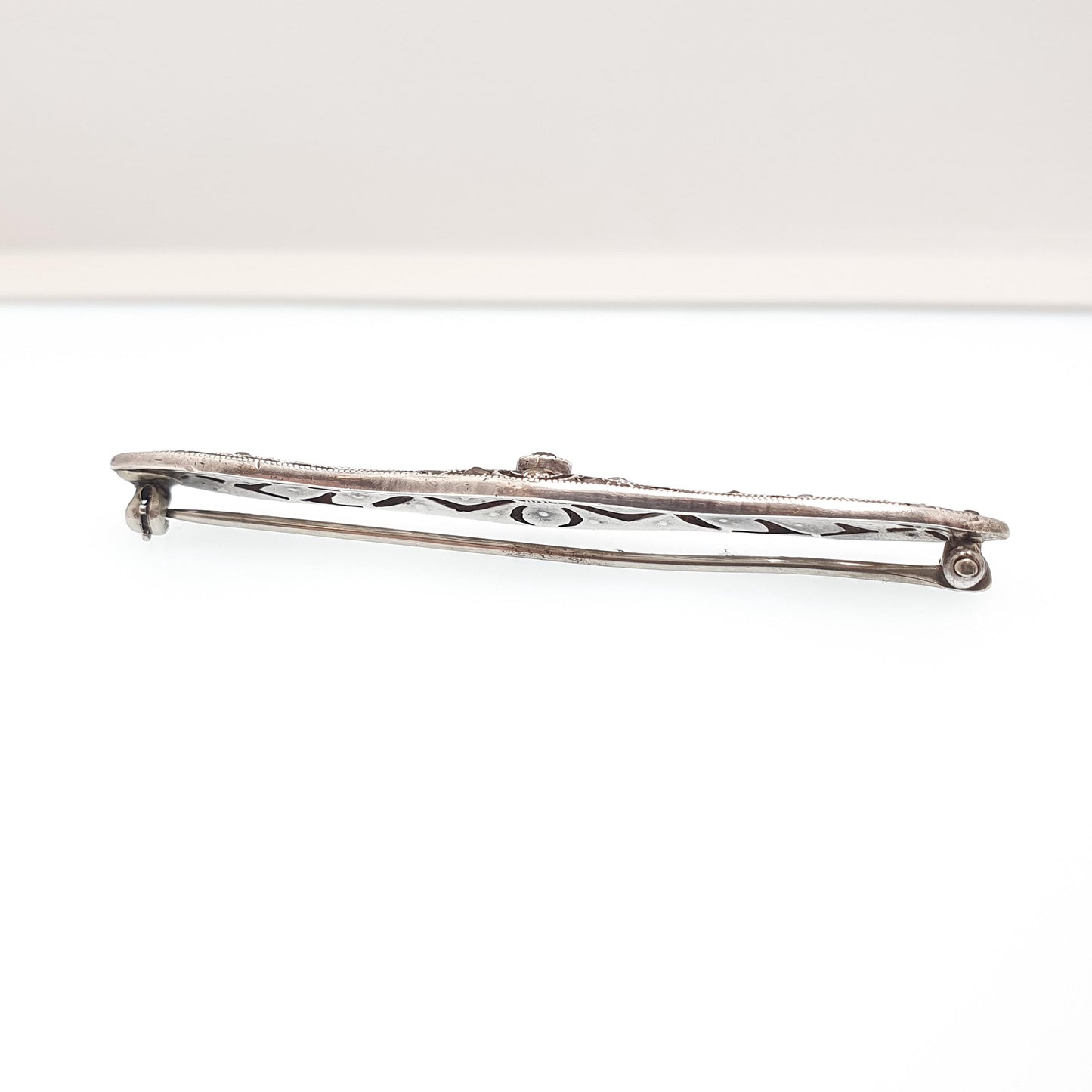 Antique Sterling Silver Diamond Paste Brooch Art Deco Pin Scroll 1920s Flapper Geometric Vintage Ladies Womens Jewellery Jewelry