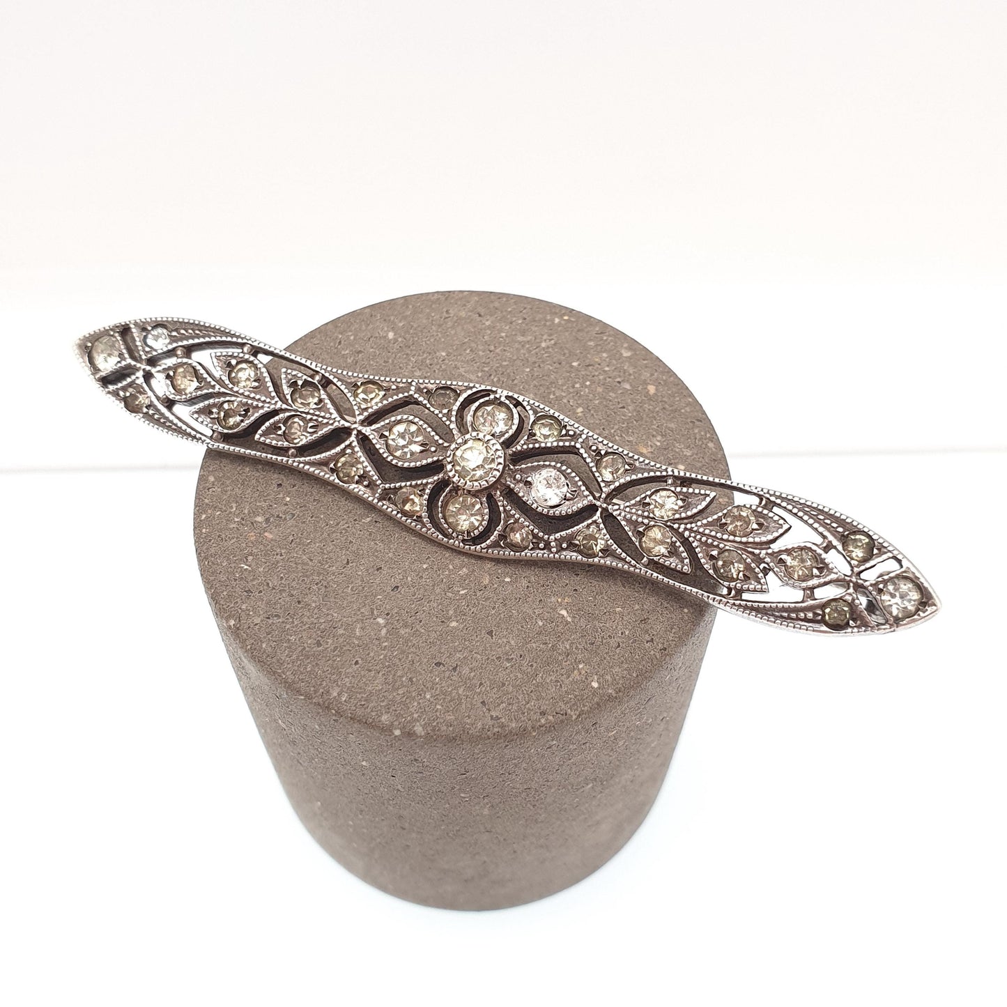 Antique Sterling Silver Diamond Paste Brooch Art Deco Pin Scroll 1920s Flapper Geometric Vintage Ladies Womens Jewellery Jewelry