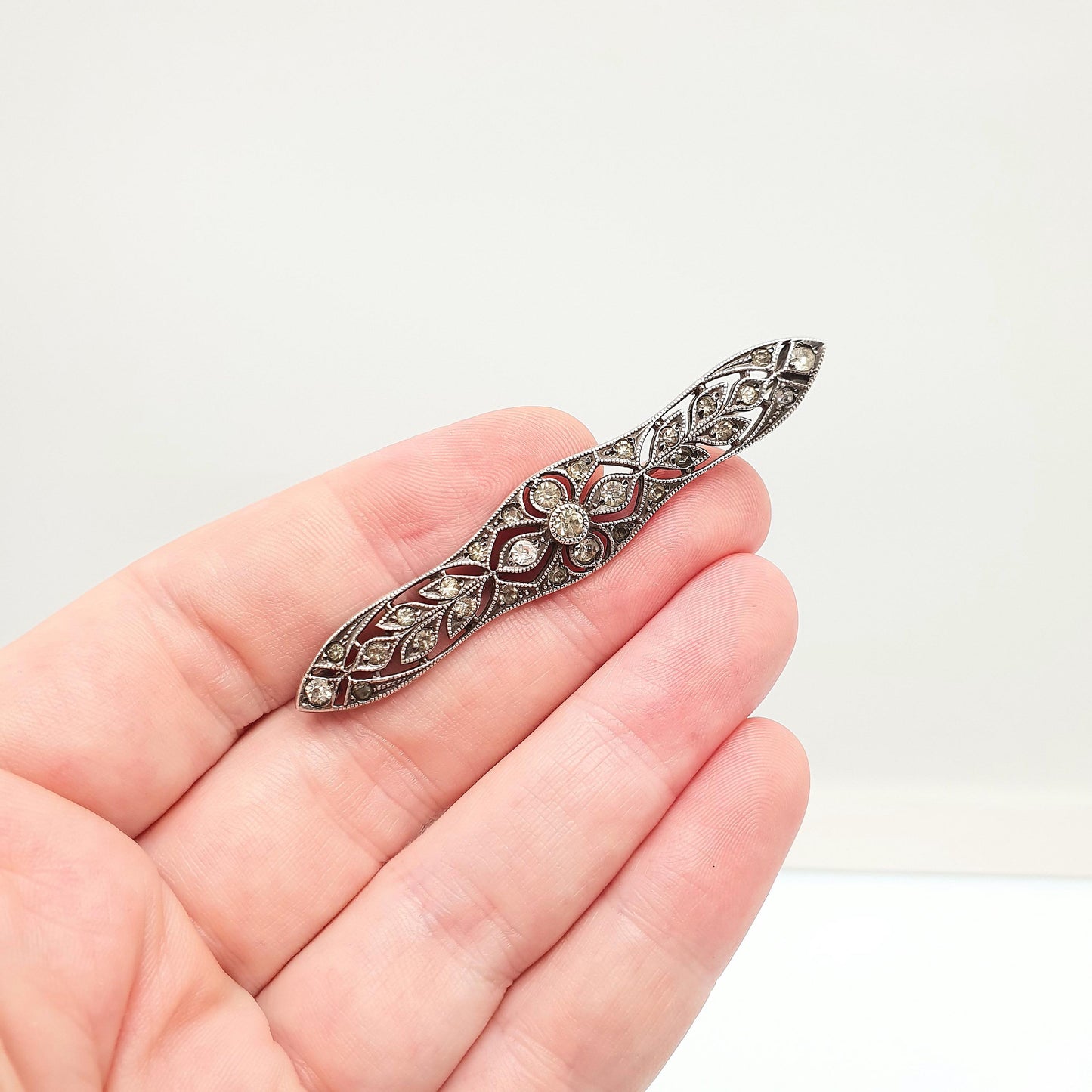 Antique Sterling Silver Diamond Paste Brooch Art Deco Pin Scroll 1920s Flapper Geometric Vintage Ladies Womens Jewellery Jewelry