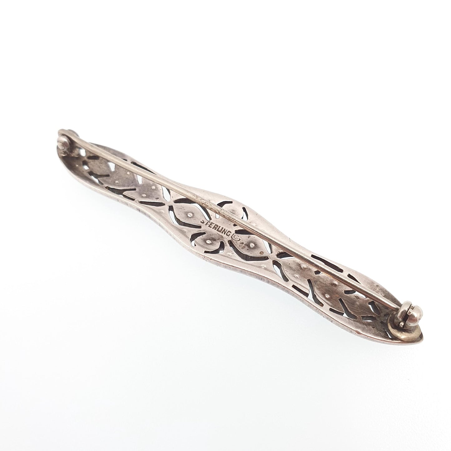 Antique Sterling Silver Diamond Paste Brooch Art Deco Pin Scroll 1920s Flapper Geometric Vintage Ladies Womens Jewellery Jewelry