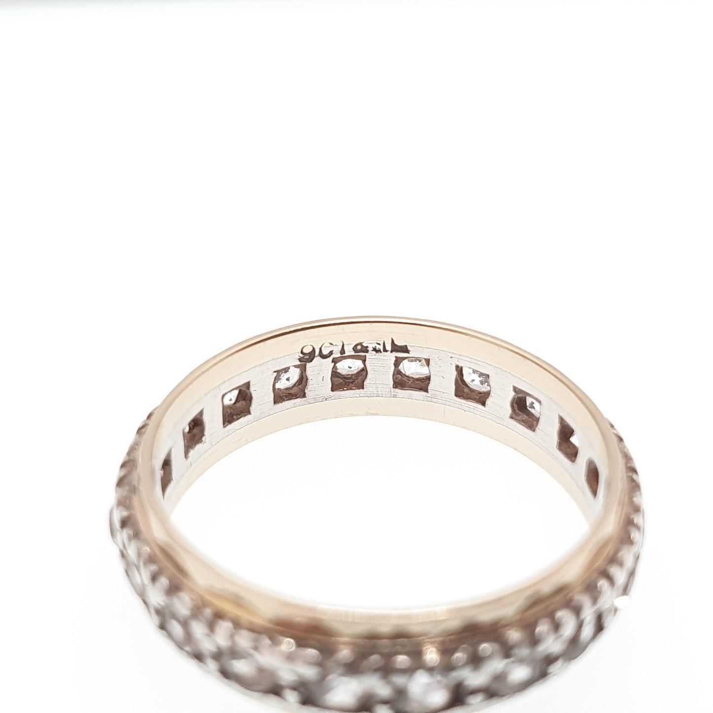 Antique 9ct Gold Eternity Ring Diamond White Spinel Sterling Silver Band Solid 9kt 9k Gold Art Deco Vintage 1920s Womens Jewelry Jewellery