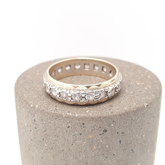 Antique 9ct Gold Eternity Ring Diamond White Spinel Sterling Silver Band Solid 9kt 9k Gold Art Deco Vintage 1920s Womens Jewelry Jewellery