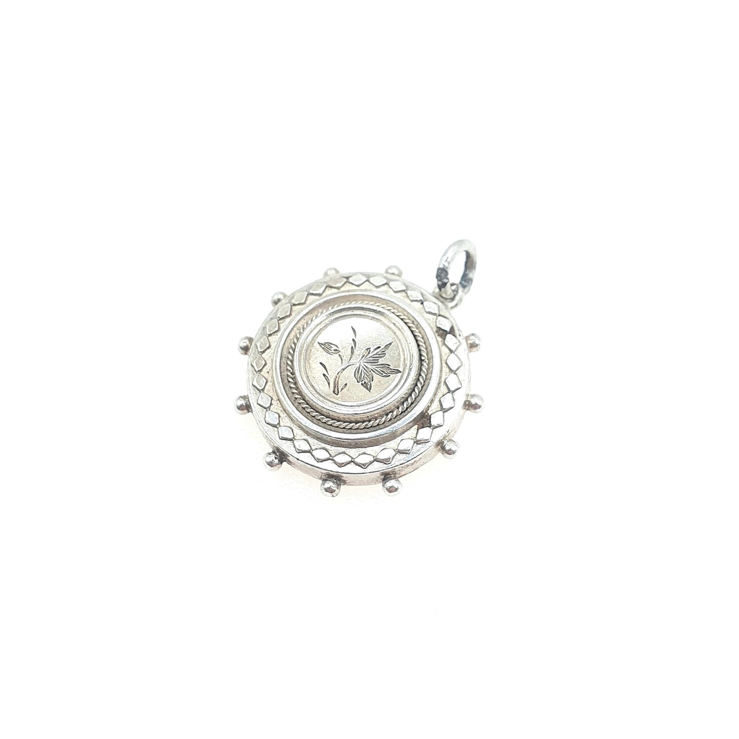 Antique Solid Silver Victorian Etruscan Charm Pendant Bead Leaf Engraved Women's Necklace Jewellery