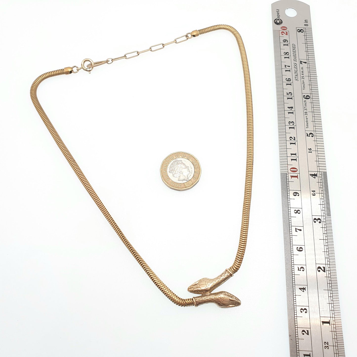 Antique Victorian Rolled Gold Snake Necklace Double Headed Serpent Gold Filled Pendant 1800s Vintage Womens Jewelry Jewellery