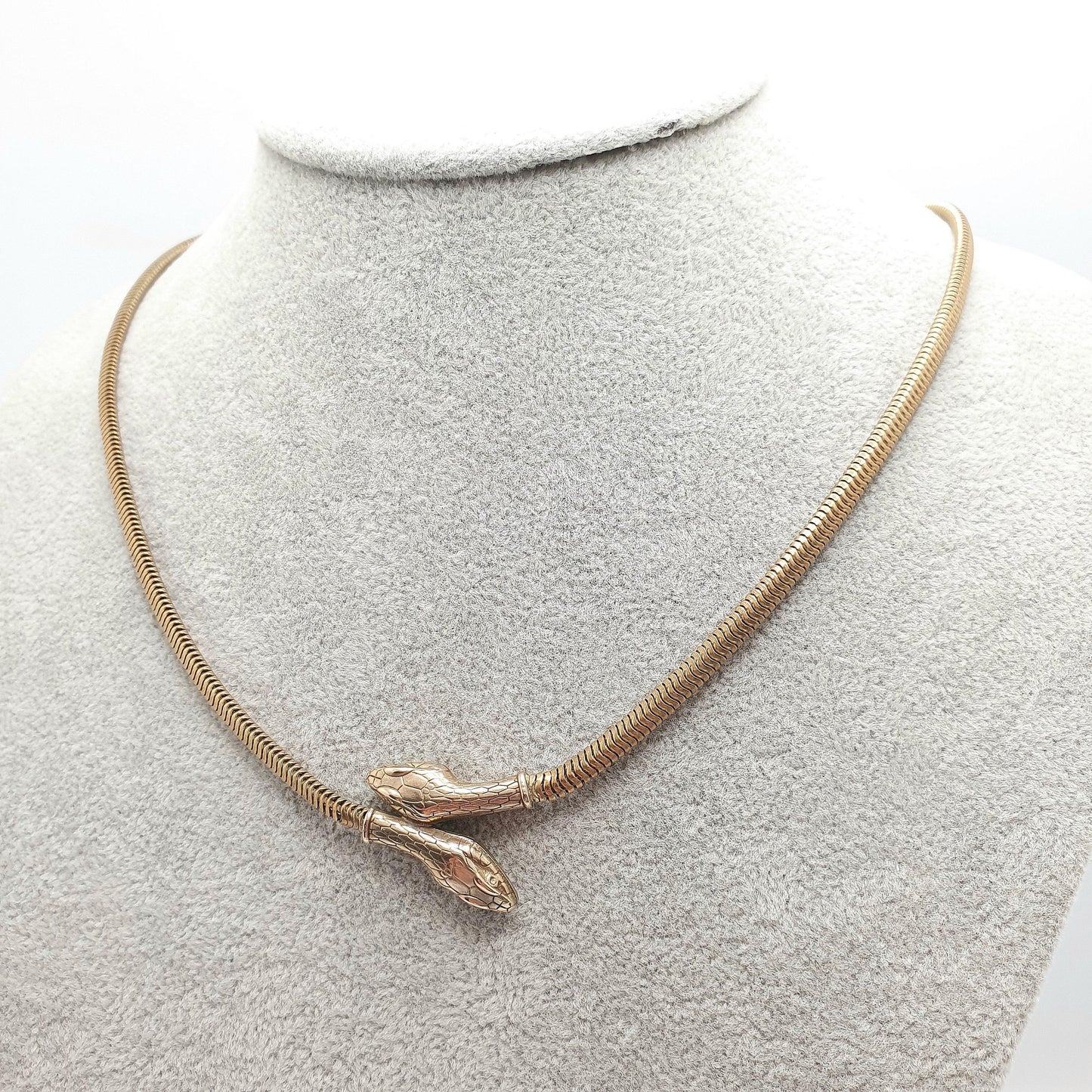 Antique Victorian Rolled Gold Snake Necklace Double Headed Serpent Gold Filled Pendant 1800s Vintage Womens Jewelry Jewellery