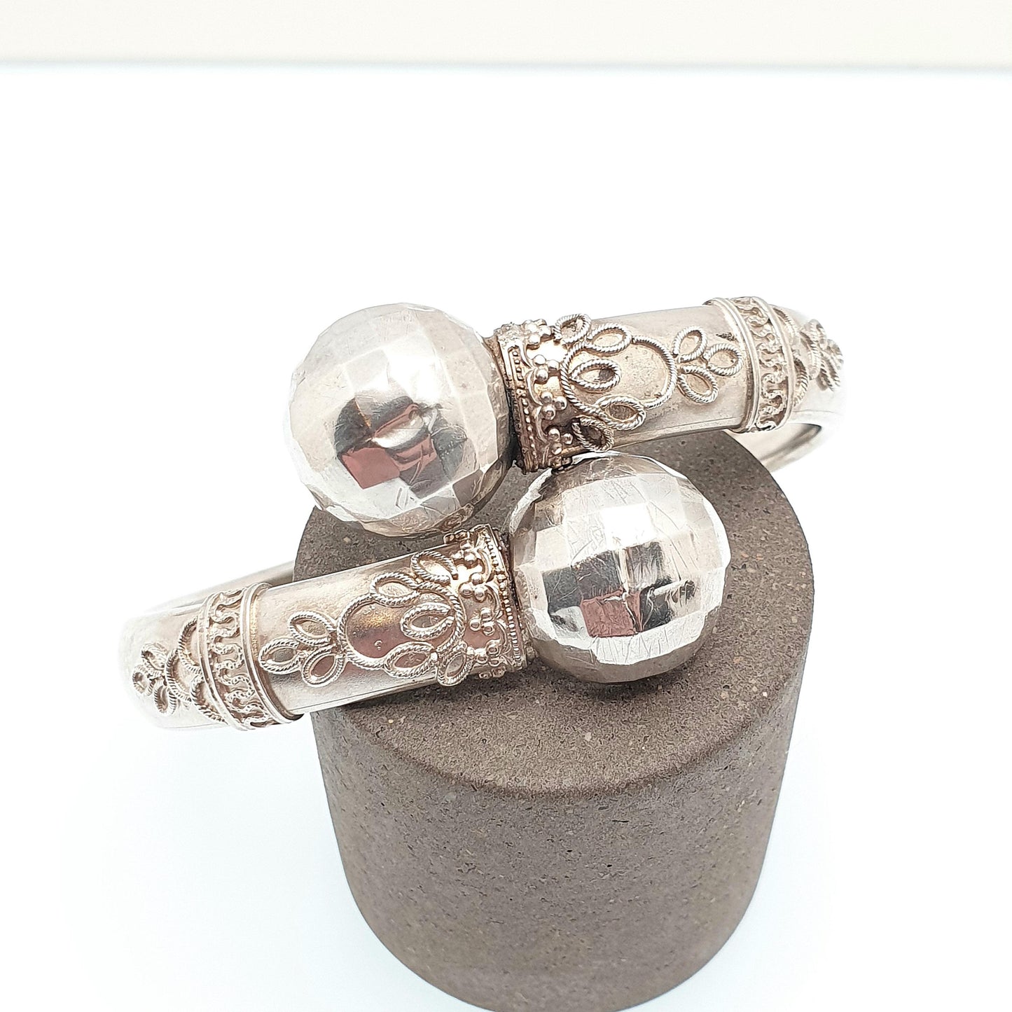 Antique Victorian Solid Silver Bypass Bangle Crossover Bracelet Bauble Filigree 1800s Fine Vintage Jewelry Jewellery