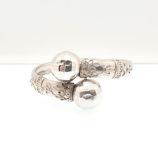Antique Victorian Solid Silver Bypass Bangle Crossover Bracelet Bauble Filigree 1800s Fine Vintage Jewelry Jewellery
