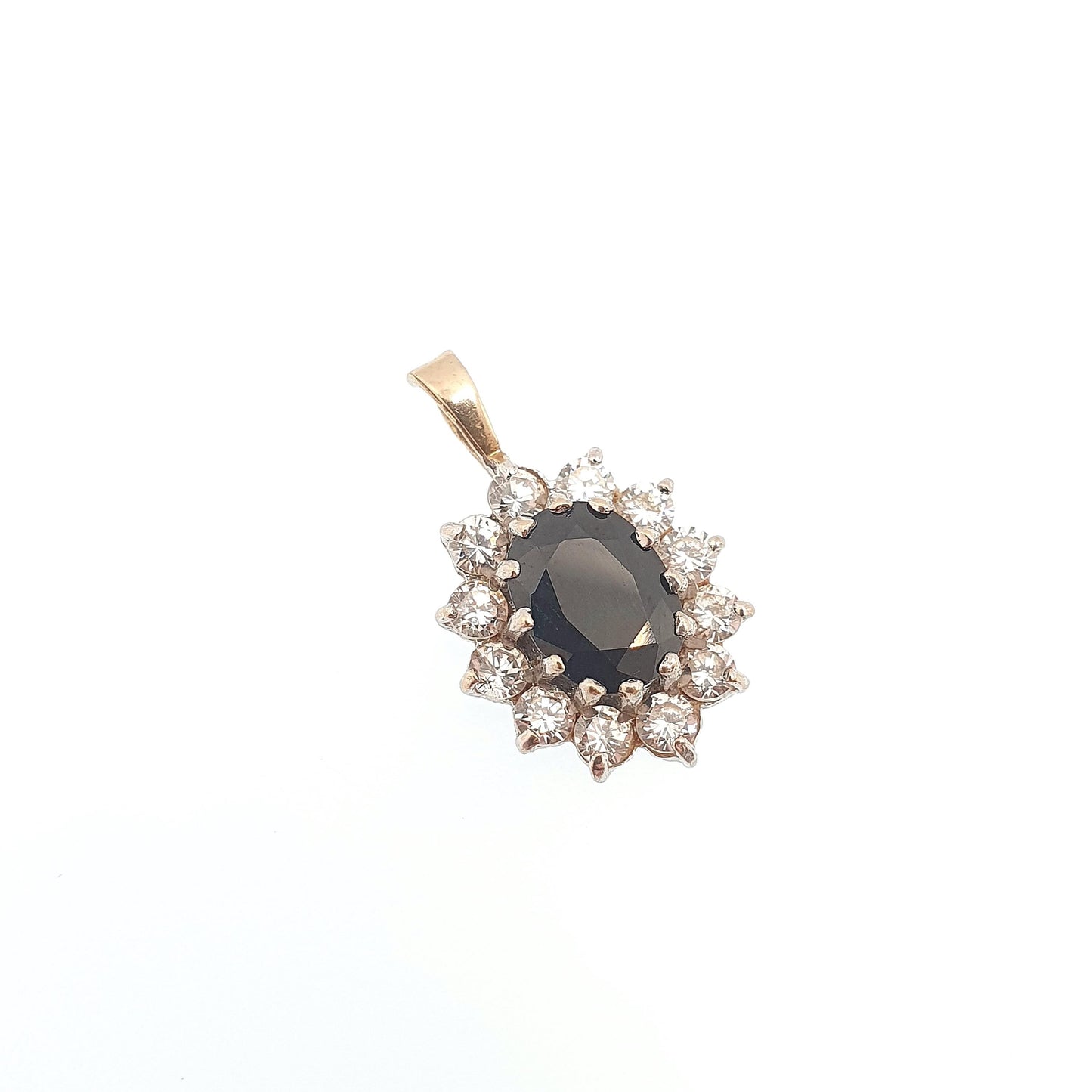 Vintage 9ct Gold Sapphire Pendant CZ Cluster Solid 375 9k Real Large Oval Cut Gemstone Necklace Halo Fine Retro Womens Jewelry Jewellery