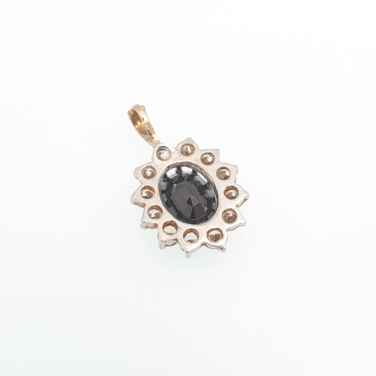Vintage 9ct Gold Sapphire Pendant CZ Cluster Solid 375 9k Real Large Oval Cut Gemstone Necklace Halo Fine Retro Womens Jewelry Jewellery