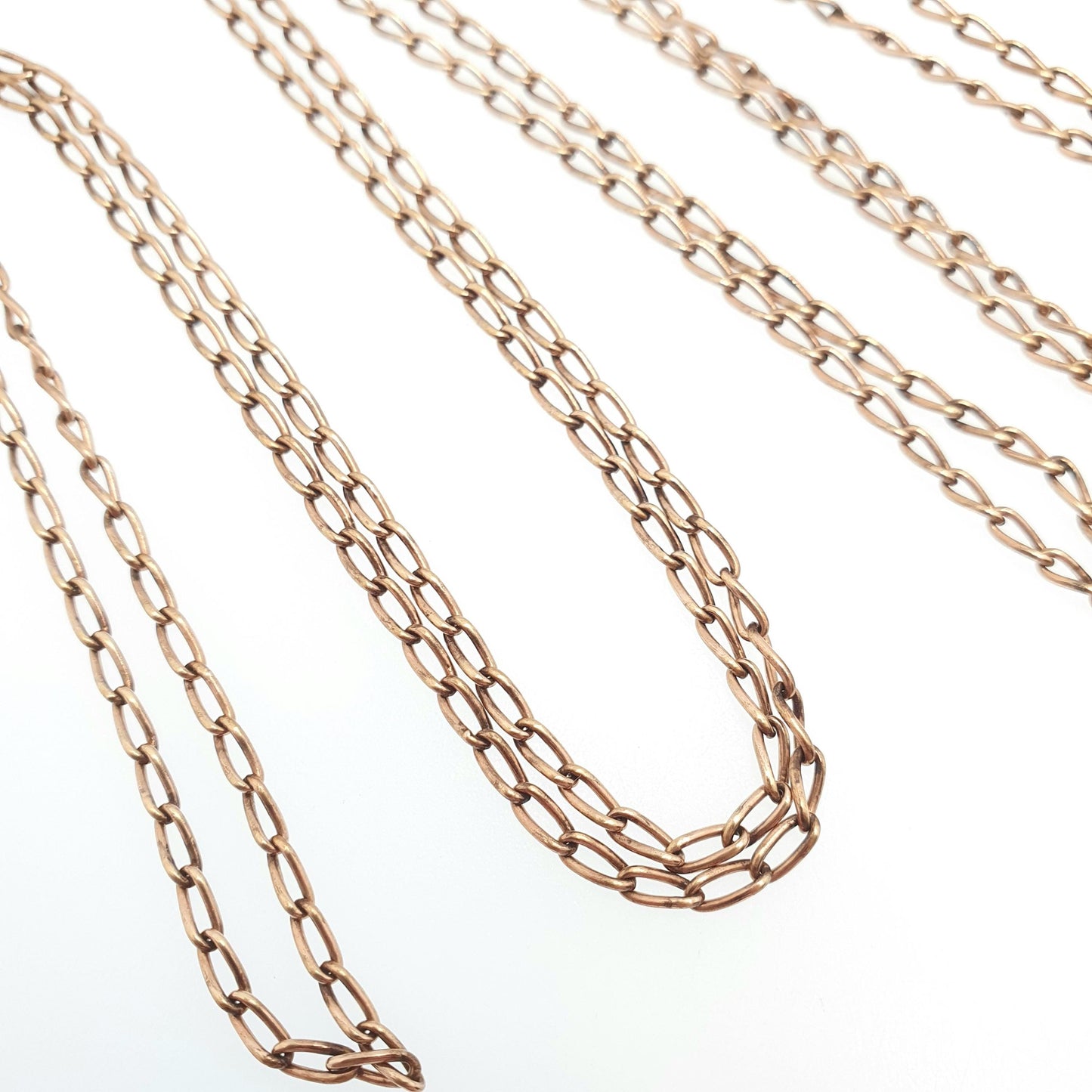 Antique Victorian Rolled Rose Gold Muff Chain Necklace Curb Link 146cm 57.5" 13.23g Long 1800s Guard Vintage Jewelry Jewellery