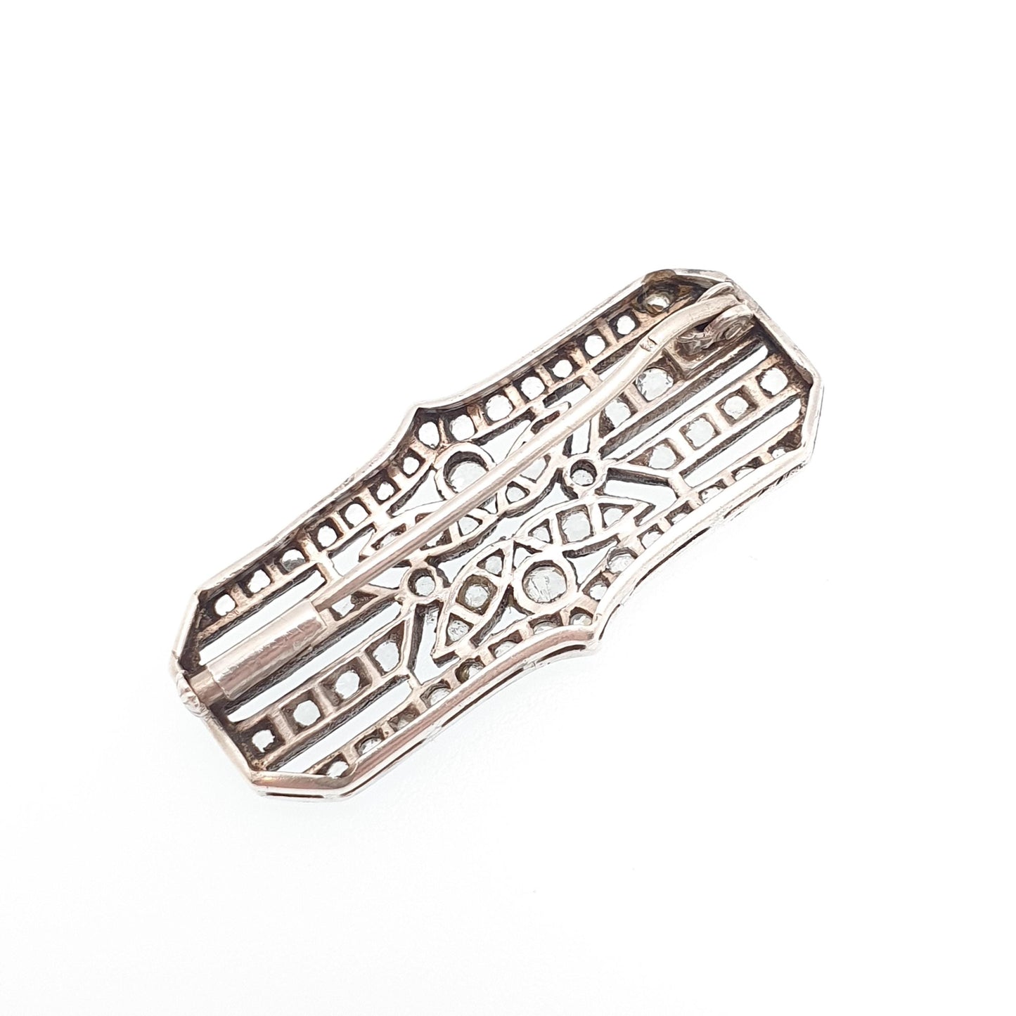 Antique Solid Silver Diamond Paste Brooch Genuine Art Deco 1920s Sparkly Flapper Girl Vintage Womens Jewelry Jewellery