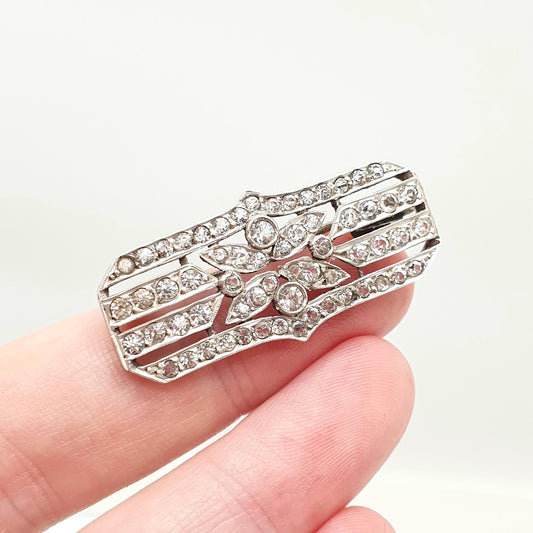 Antique Solid Silver Diamond Paste Brooch Genuine Art Deco 1920s Sparkly Flapper Girl Vintage Womens Jewelry Jewellery
