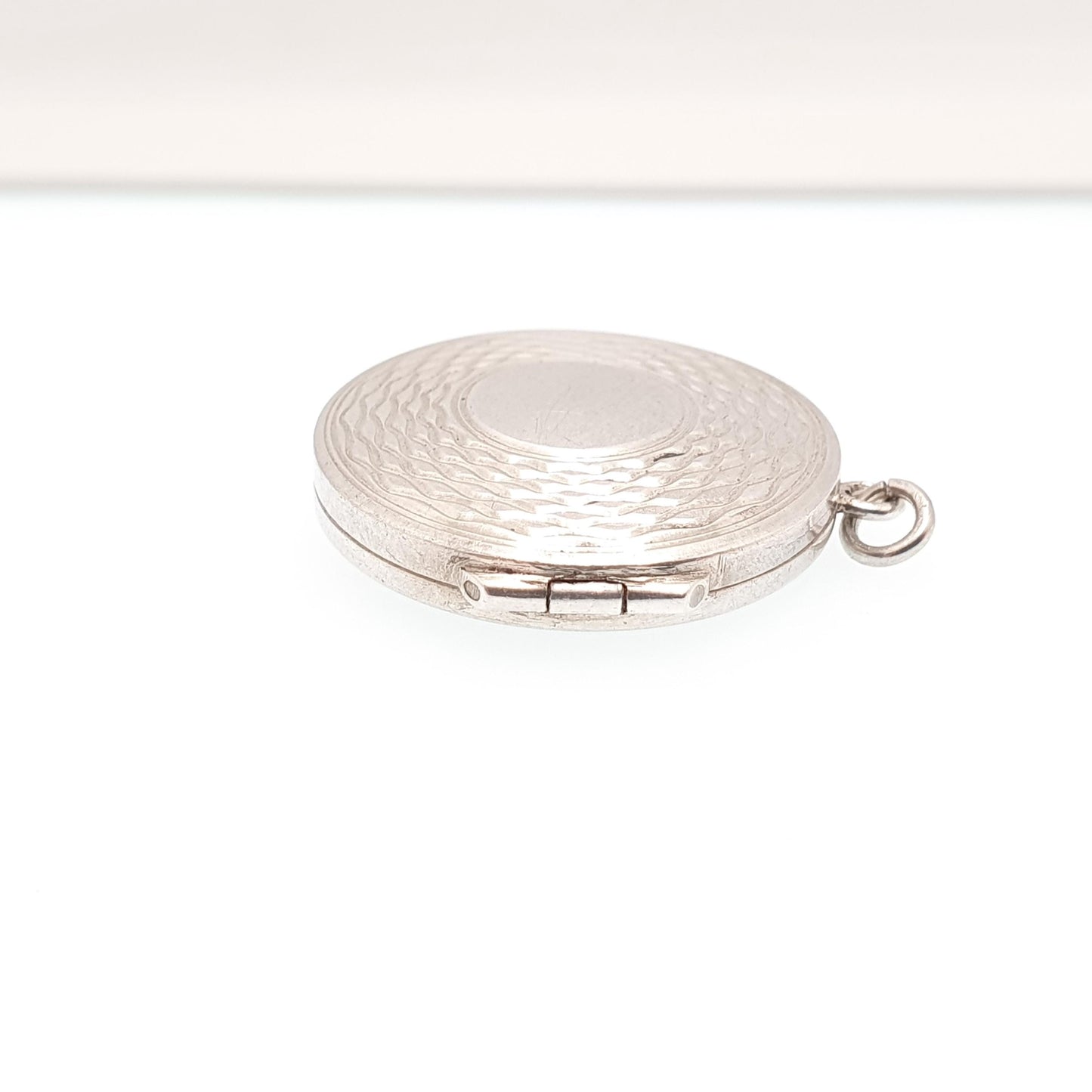 Antique Solid Silver Locket Art Deco Geometric Pattern Round Circle Necklace Pendant Rare Fine 1920s Picture Photo Jewelry Vintage Jewellery