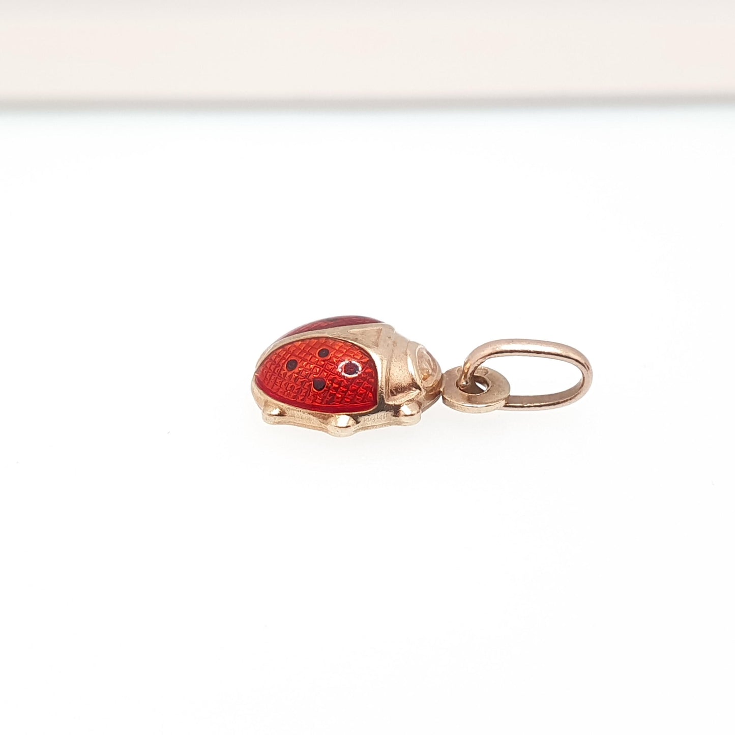 Vintage 9k 9ct Gold Ladybird Ladybug Charm Pendant Red Enamel Black Spots Necklace Insect Big Womens Jewelry Jewellery Retro