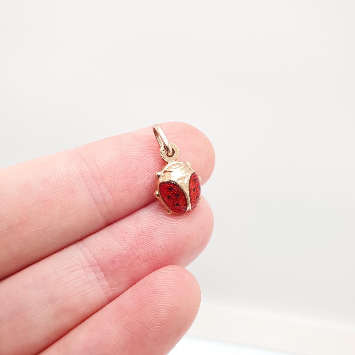 Vintage 9k 9ct Gold Ladybird Ladybug Charm Pendant Red Enamel Black Spots Necklace Insect Big Womens Jewelry Jewellery Retro