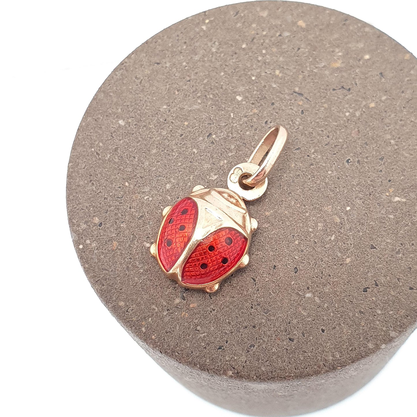 Vintage 9k 9ct Gold Ladybird Ladybug Charm Pendant Red Enamel Black Spots Necklace Insect Big Womens Jewelry Jewellery Retro