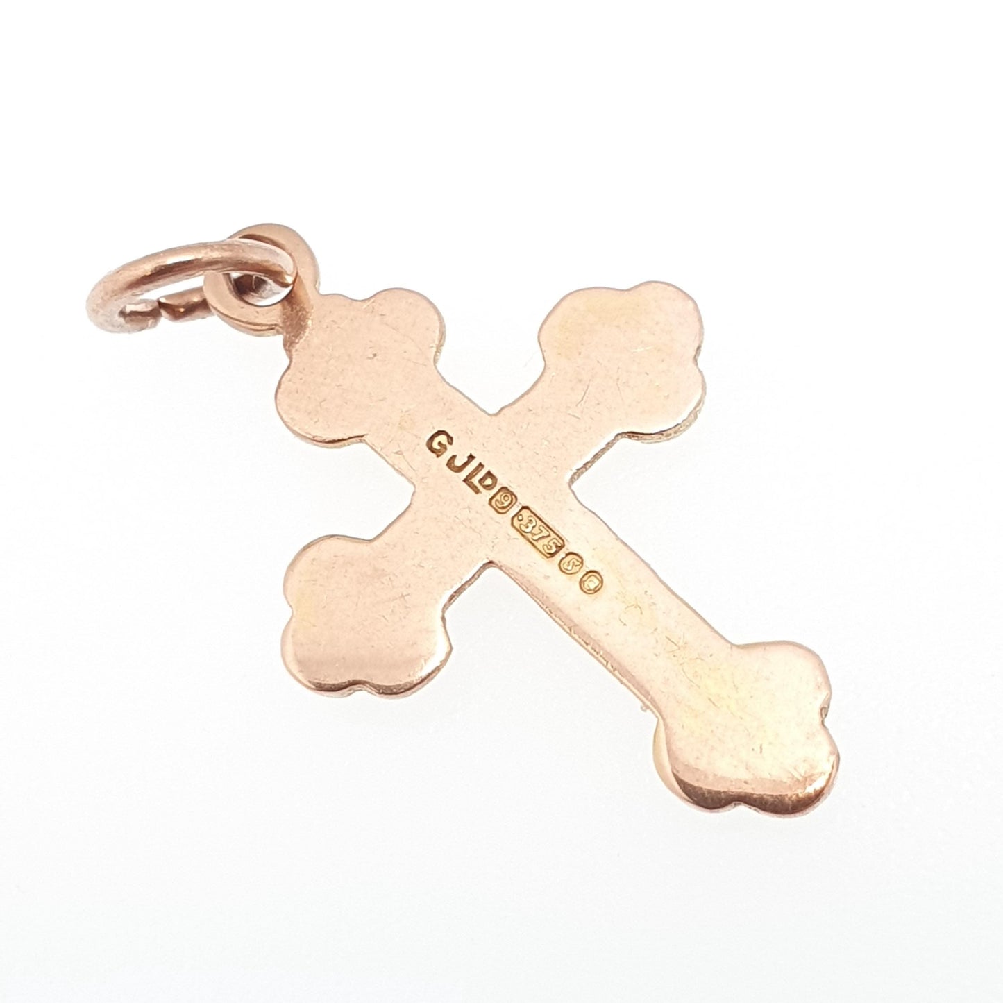 Vintage GEORG JENSEN 9ct 9k Gold Crucifix Charm Bulbed Cross Pendant Small Solid 9kt Necklace Jewellery Jewelry
