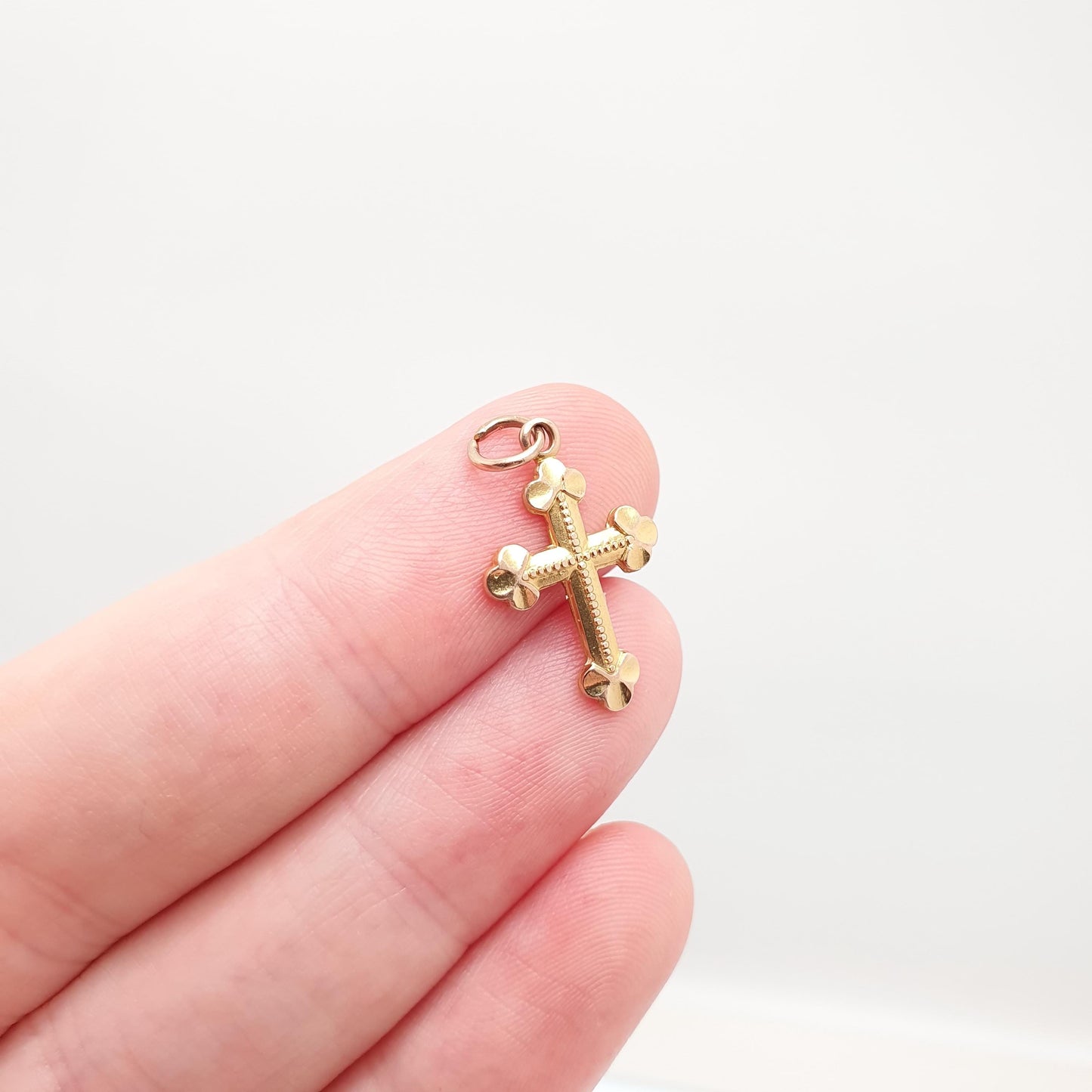 Vintage GEORG JENSEN 9ct 9k Gold Crucifix Charm Bulbed Cross Pendant Small Solid 9kt Necklace Jewellery Jewelry