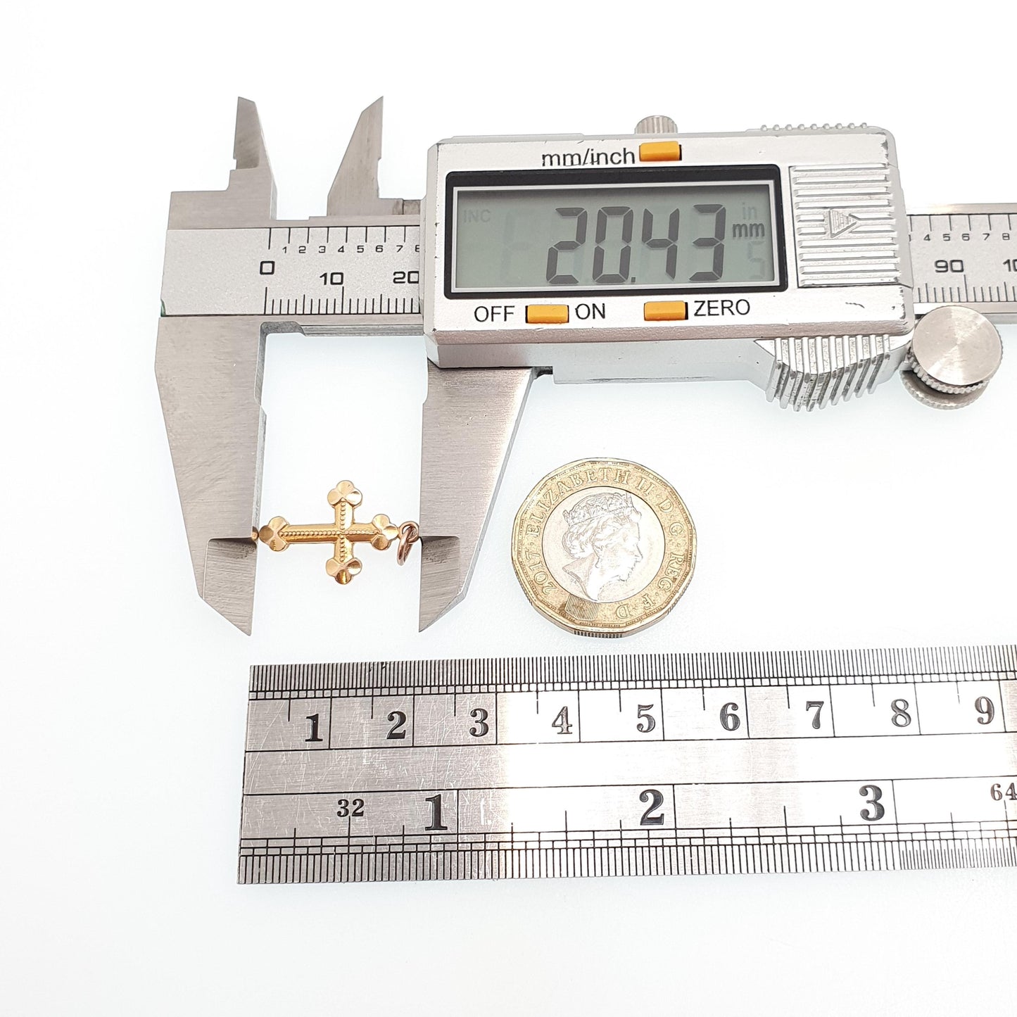 Vintage GEORG JENSEN 9ct 9k Gold Crucifix Charm Bulbed Cross Pendant Small Solid 9kt Necklace Jewellery Jewelry