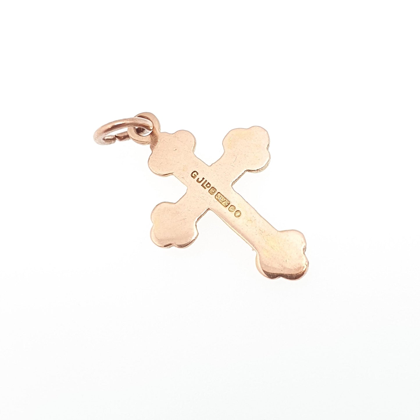 Vintage GEORG JENSEN 9ct 9k Gold Crucifix Charm Bulbed Cross Pendant Small Solid 9kt Necklace Jewellery Jewelry