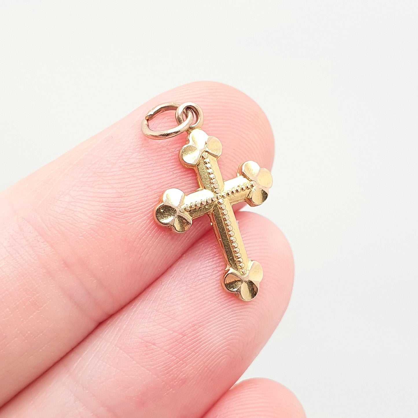 Vintage GEORG JENSEN 9ct 9k Gold Crucifix Charm Bulbed Cross Pendant Small Solid 9kt Necklace Jewellery Jewelry