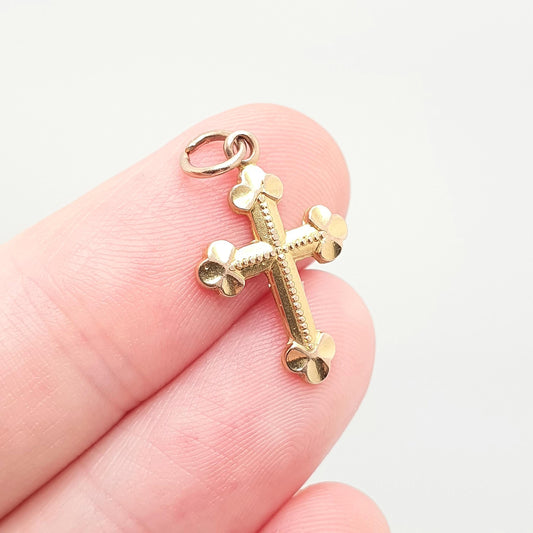 Vintage GEORG JENSEN 9ct 9k Gold Crucifix Charm Bulbed Cross Pendant Small Solid 9kt Necklace Jewellery Jewelry