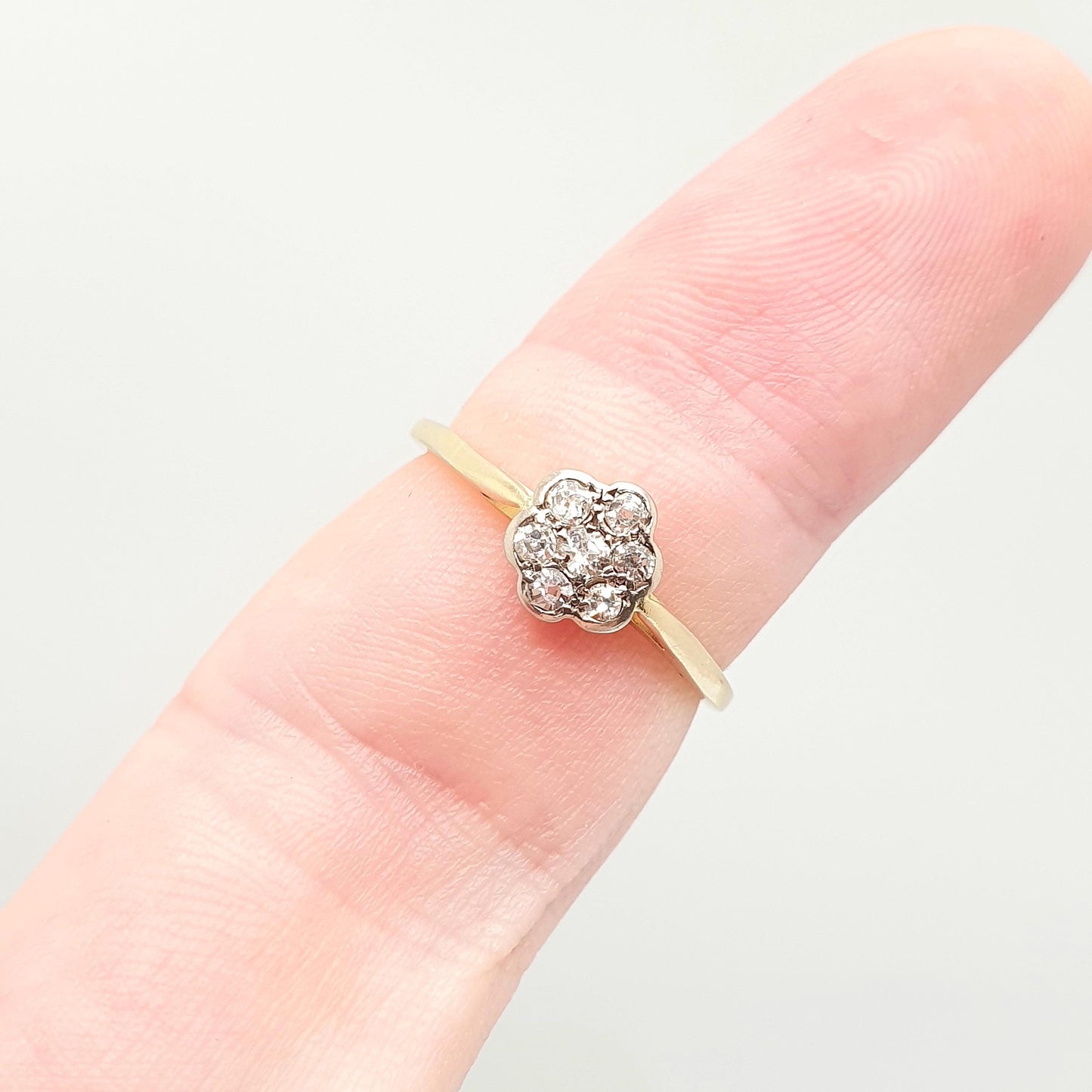 Vintage 18k 18ct Gold Diamond Ring Flower Cluster Art Deco Style Solid 750 18kt Wedding Womens Engagement Vintage