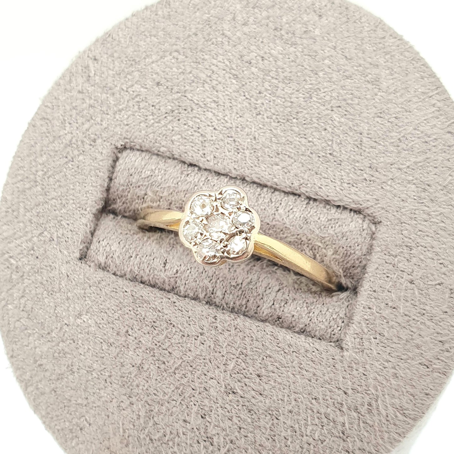 Vintage 18k 18ct Gold Diamond Ring Flower Cluster Art Deco Style Solid 750 18kt Wedding Womens Engagement Vintage