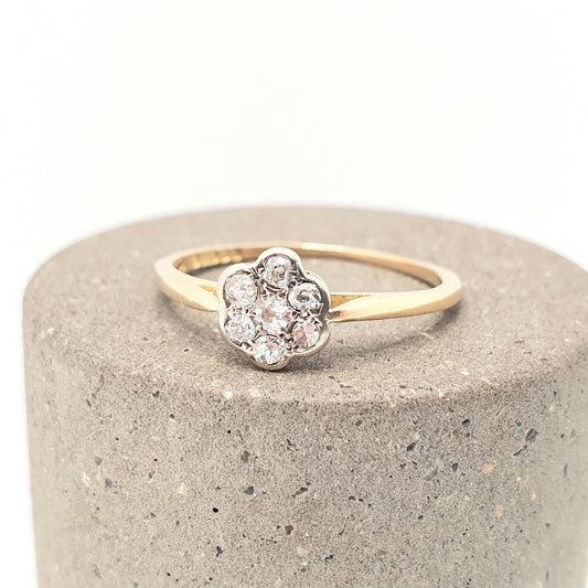 Vintage 18k 18ct Gold Diamond Ring Flower Cluster Art Deco Style Solid 750 18kt Wedding Womens Engagement Vintage