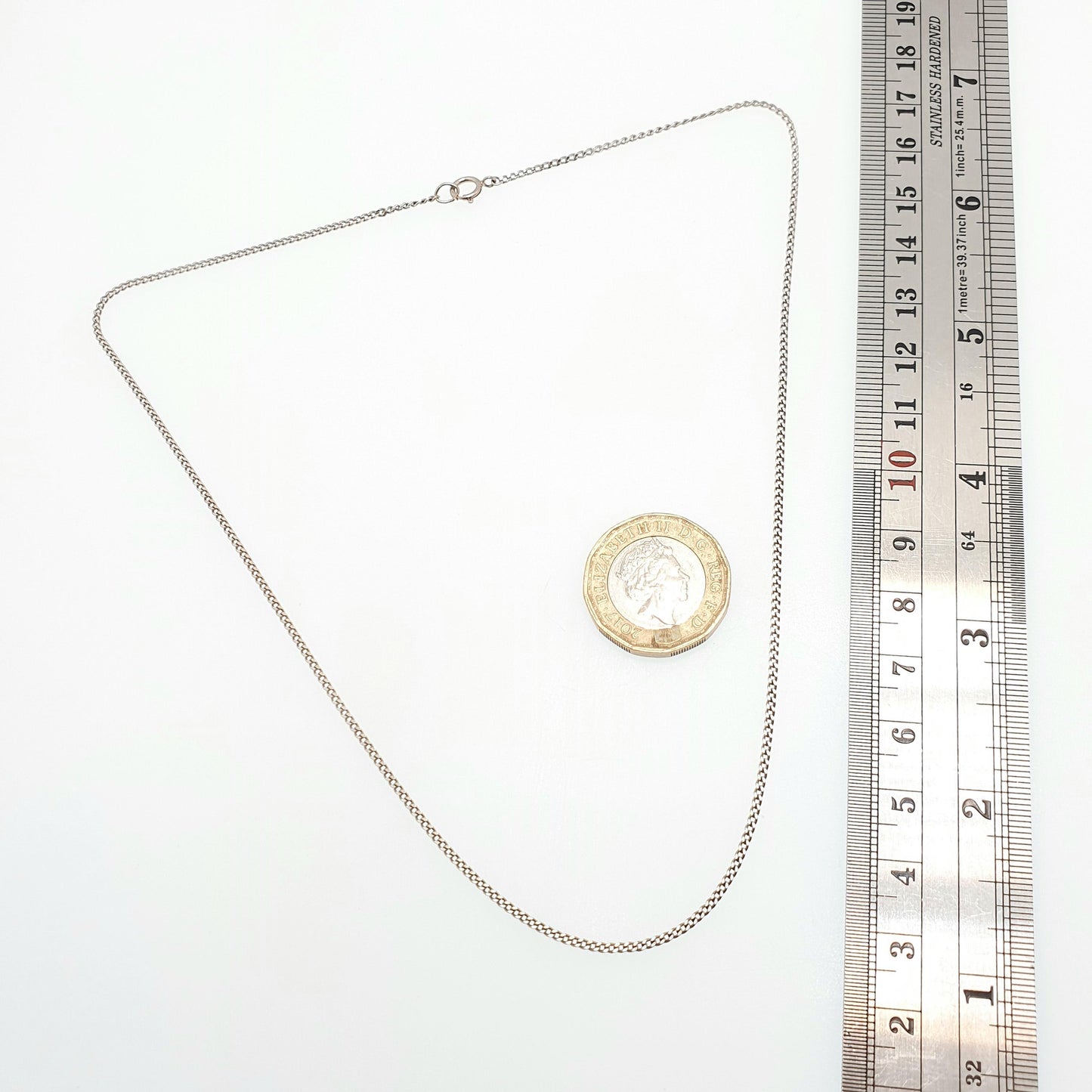 Vintage 9k 9ct White Gold Chain Necklace Curb Link 42cm 16.5" 2.93g Solid 375 9kt Jewellery Jewelry