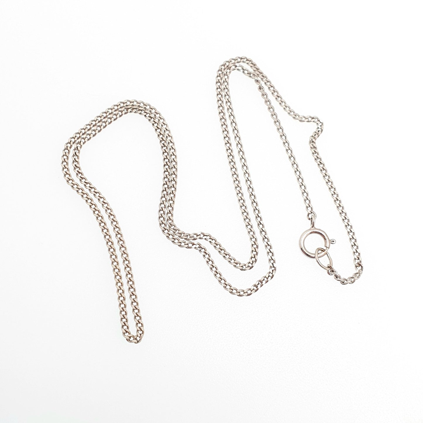 Vintage 9k 9ct White Gold Chain Necklace Curb Link 42cm 16.5" 2.93g Solid 375 9kt Jewellery Jewelry