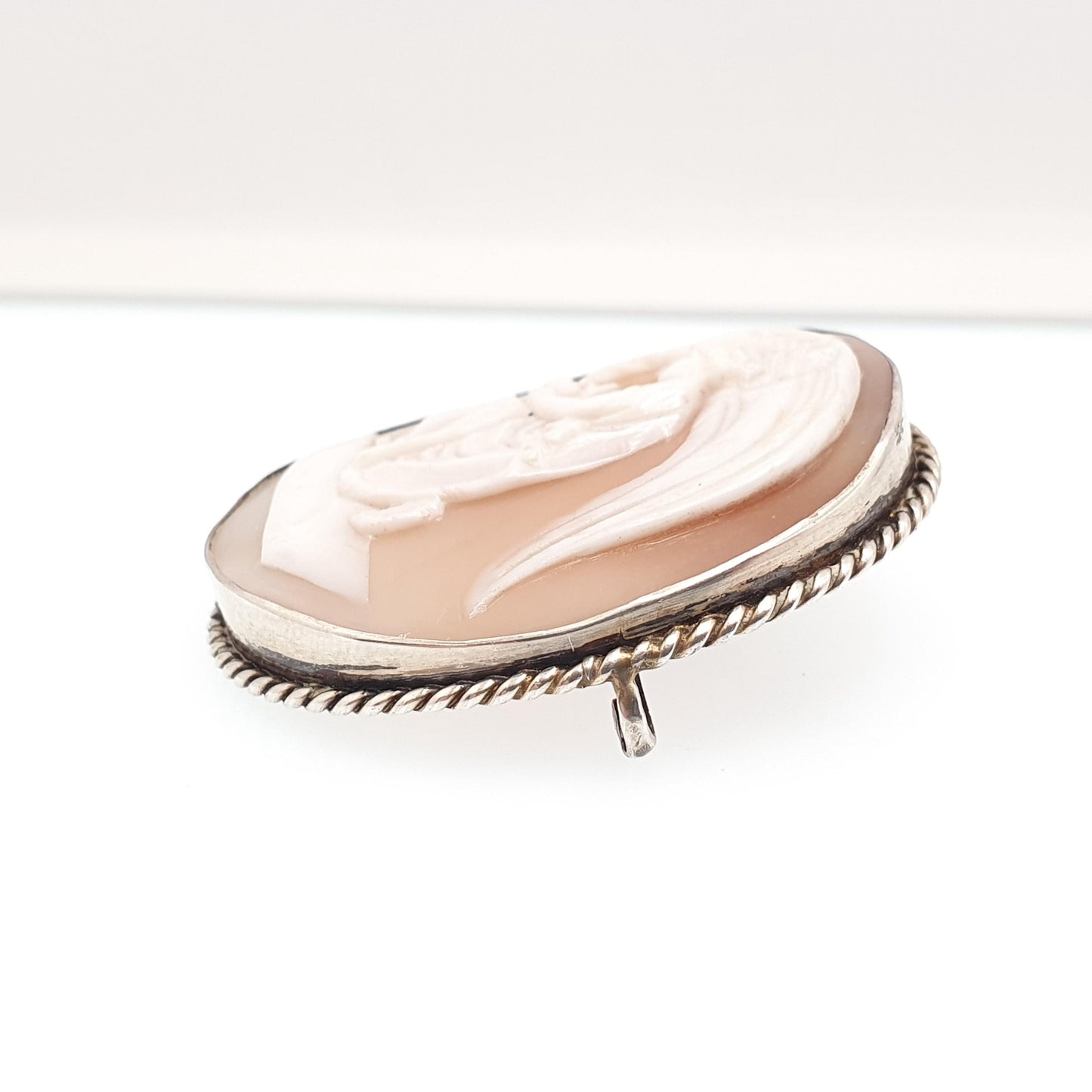 Antique Solid Silver Cameo Brooch: Hand Carved Shell Eagle, 1920s Art Deco, Large Vintage Jewelry