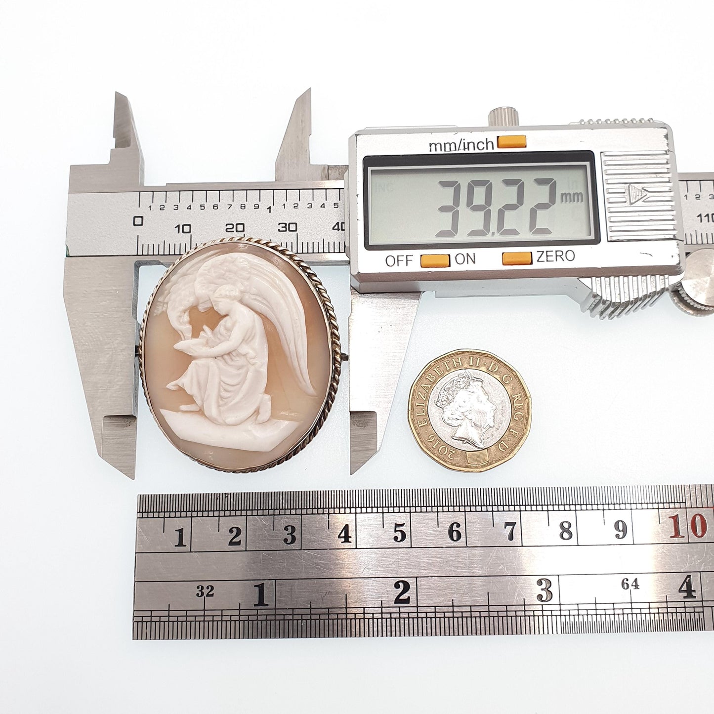Antique Solid Silver Cameo Brooch: Hand Carved Shell Eagle, 1920s Art Deco, Large Vintage Jewelry
