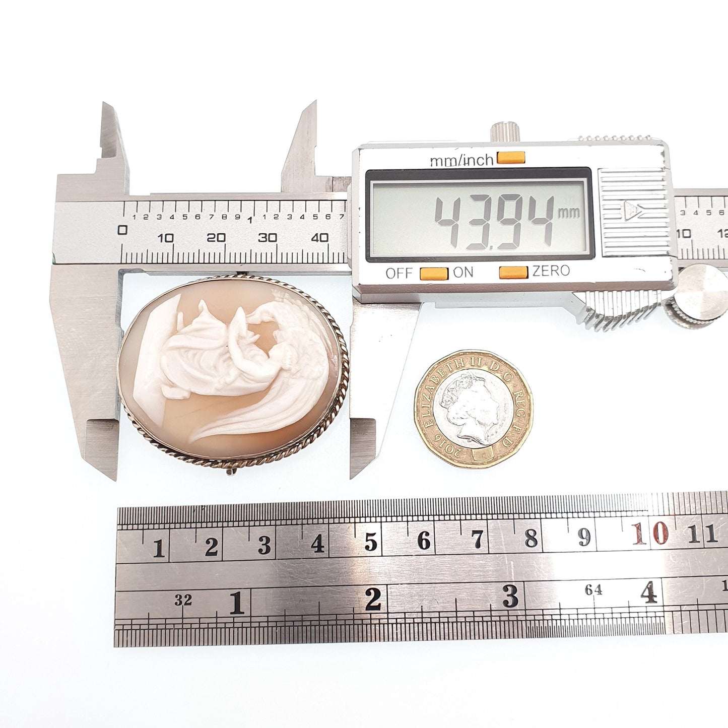 Antique Solid Silver Cameo Brooch: Hand Carved Shell Eagle, 1920s Art Deco, Large Vintage Jewelry