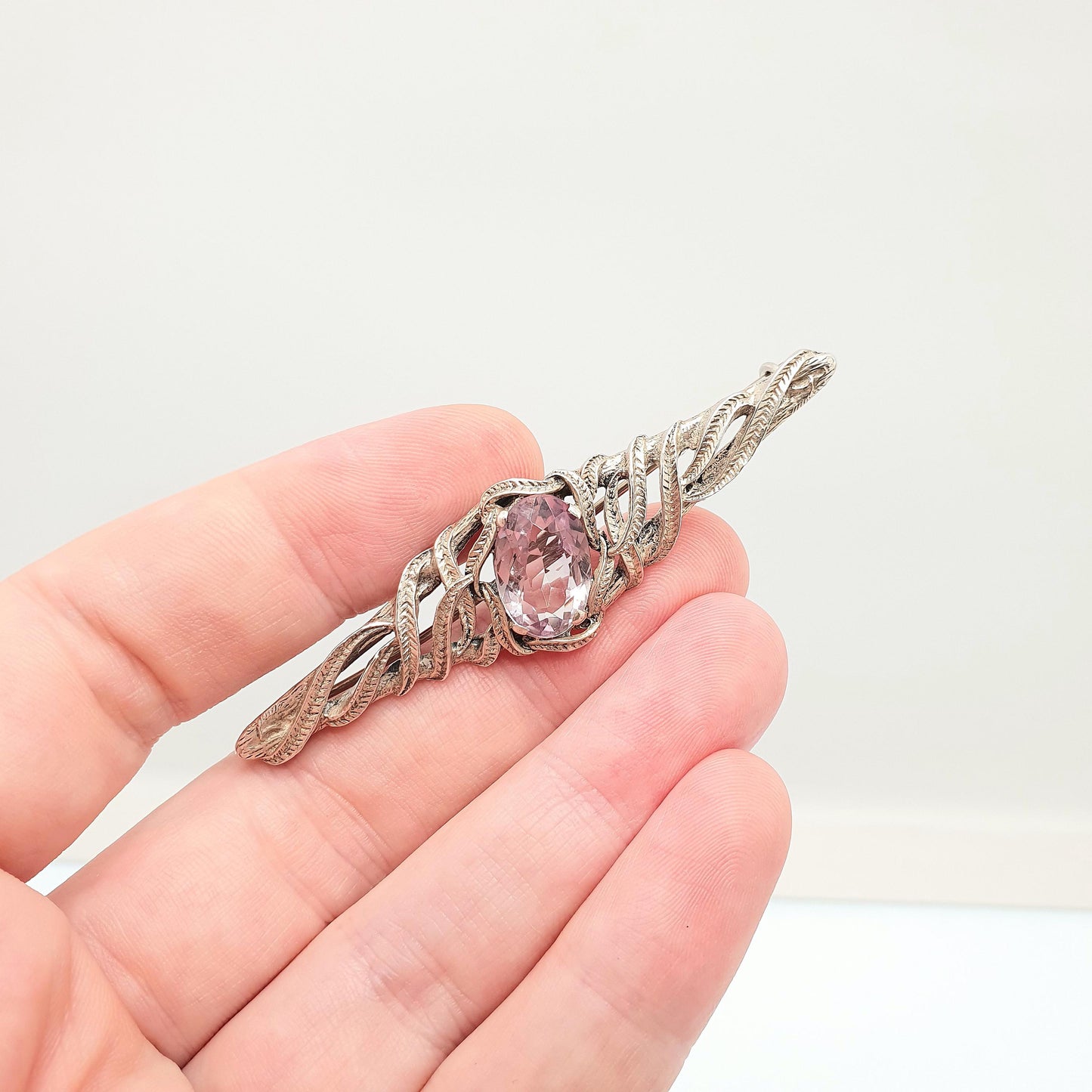Antique Solid Silver Amethyst Brooch Genuine Real Gemstone Arts and Crafts Handmade Jewelry Jewellery