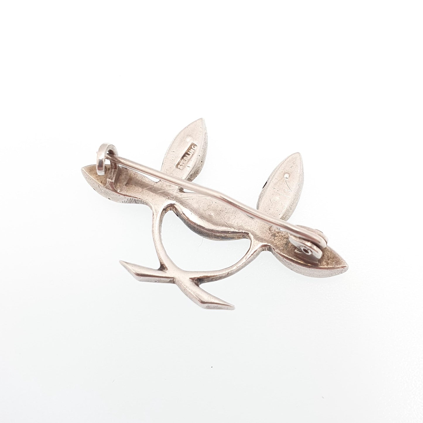 Antique Diamond Paste Sterling Silver Brooch Pin Double Leaf Victorian Sparkly Vintage Womens Jewelry Jewellery