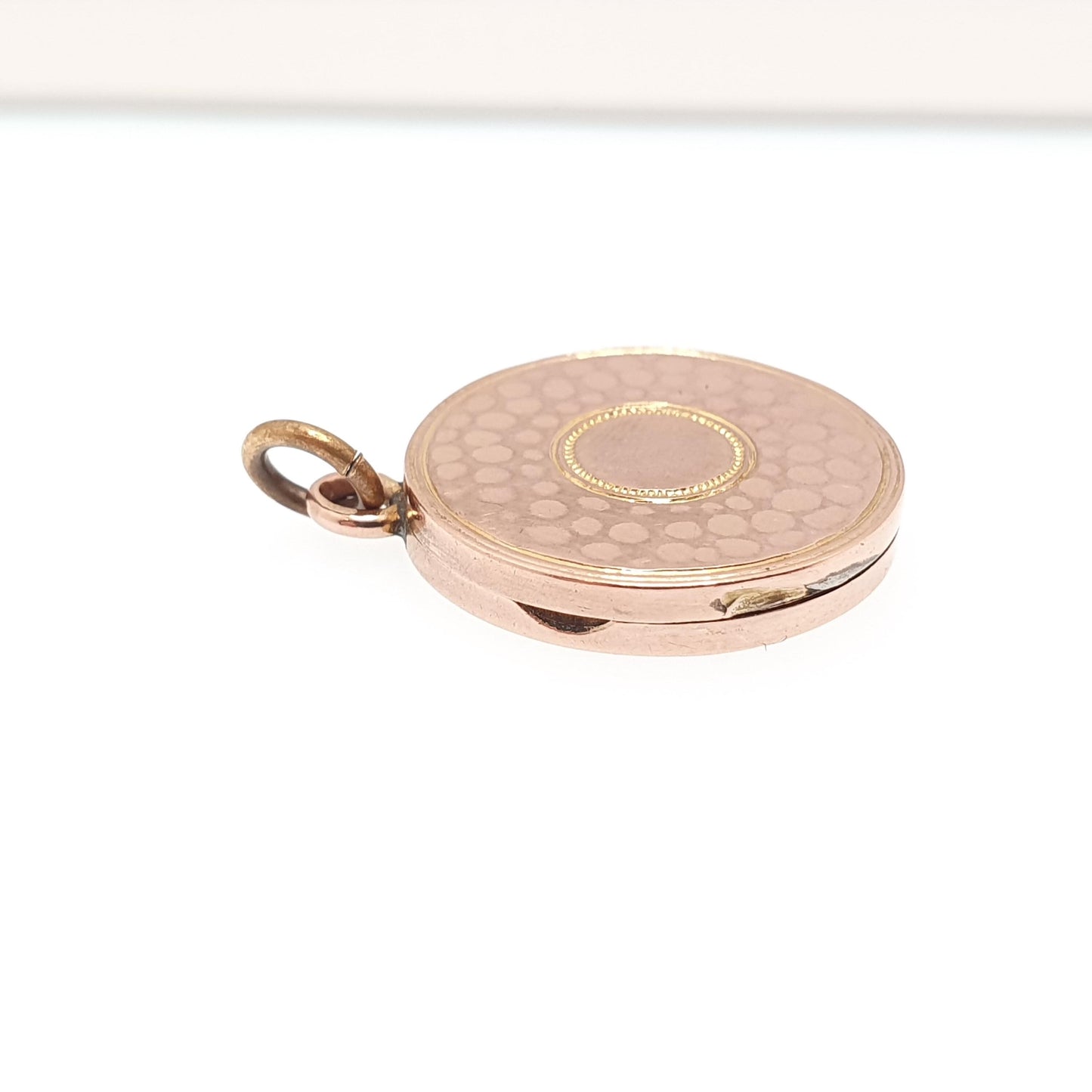 Antique 9ct Rose Gold Locket Round Hammered Finish Solid 9k 375 9kt Front & Back Pendant Necklace Jewelry Jewellery