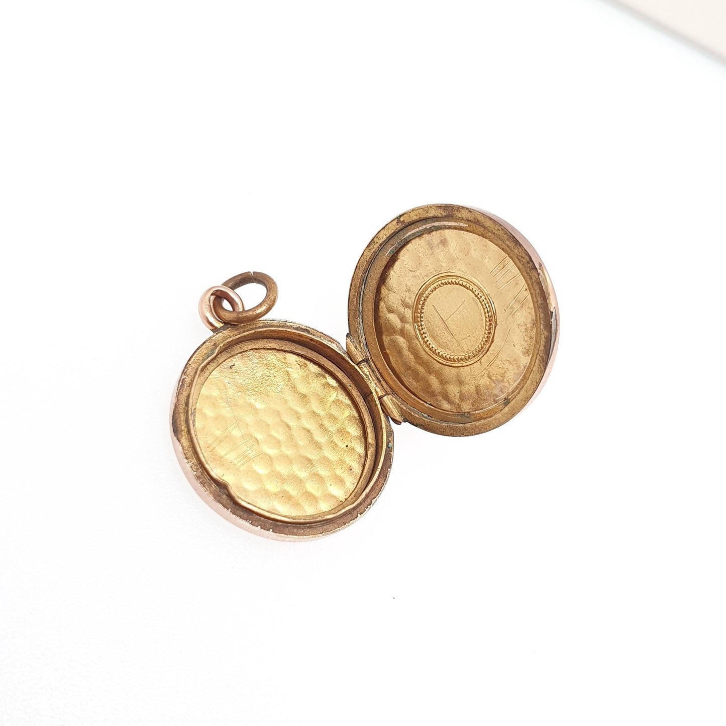 Antique 9ct Rose Gold Locket Round Hammered Finish Solid 9k 375 9kt Front & Back Pendant Necklace Jewelry Jewellery