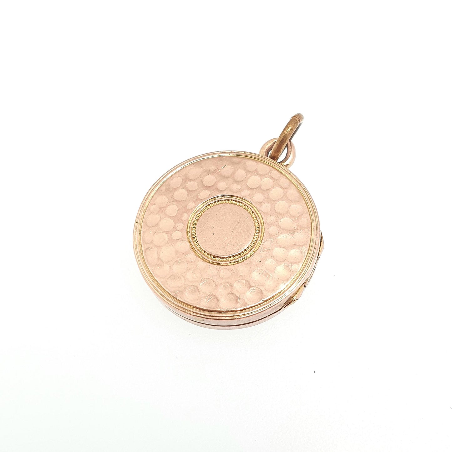 Antique 9ct Rose Gold Locket Round Hammered Finish Solid 9k 375 9kt Front & Back Pendant Necklace Jewelry Jewellery