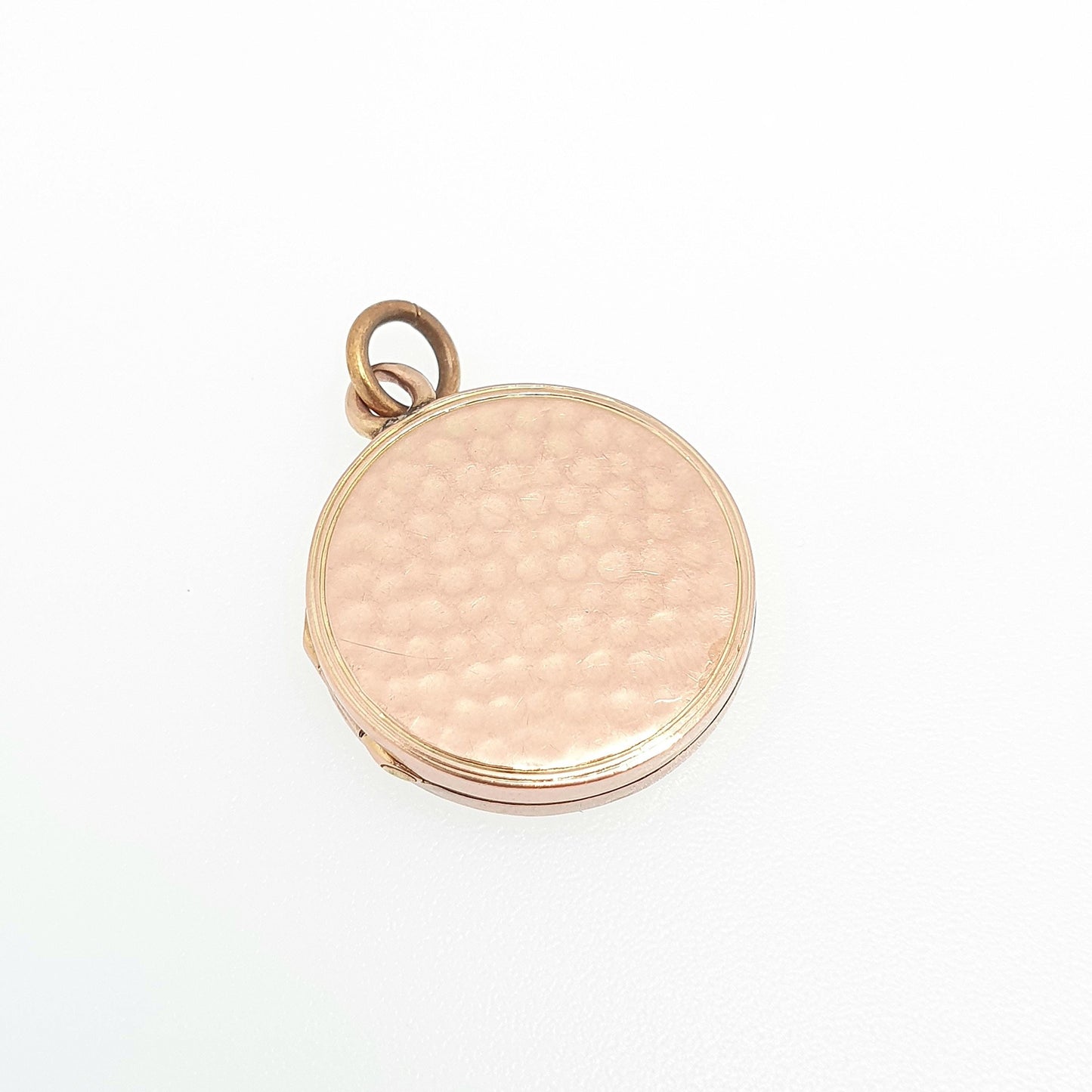 Antique 9ct Rose Gold Locket Round Hammered Finish Solid 9k 375 9kt Front & Back Pendant Necklace Jewelry Jewellery