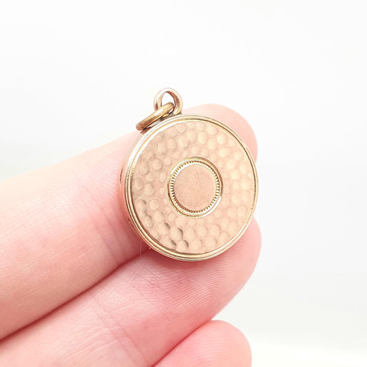 Antique 9ct Rose Gold Locket Round Hammered Finish Solid 9k 375 9kt Front & Back Pendant Necklace Jewelry Jewellery
